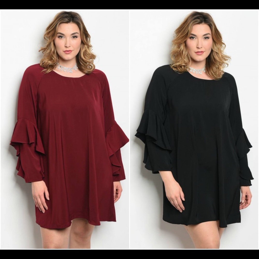 Burgundy Ruffle Sleeve Dress